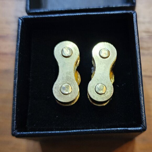 Gold Cufflinks made of Stainless Bike Bicycle chain in Gift Boxed Groomsmen's - Picture 4 of 10